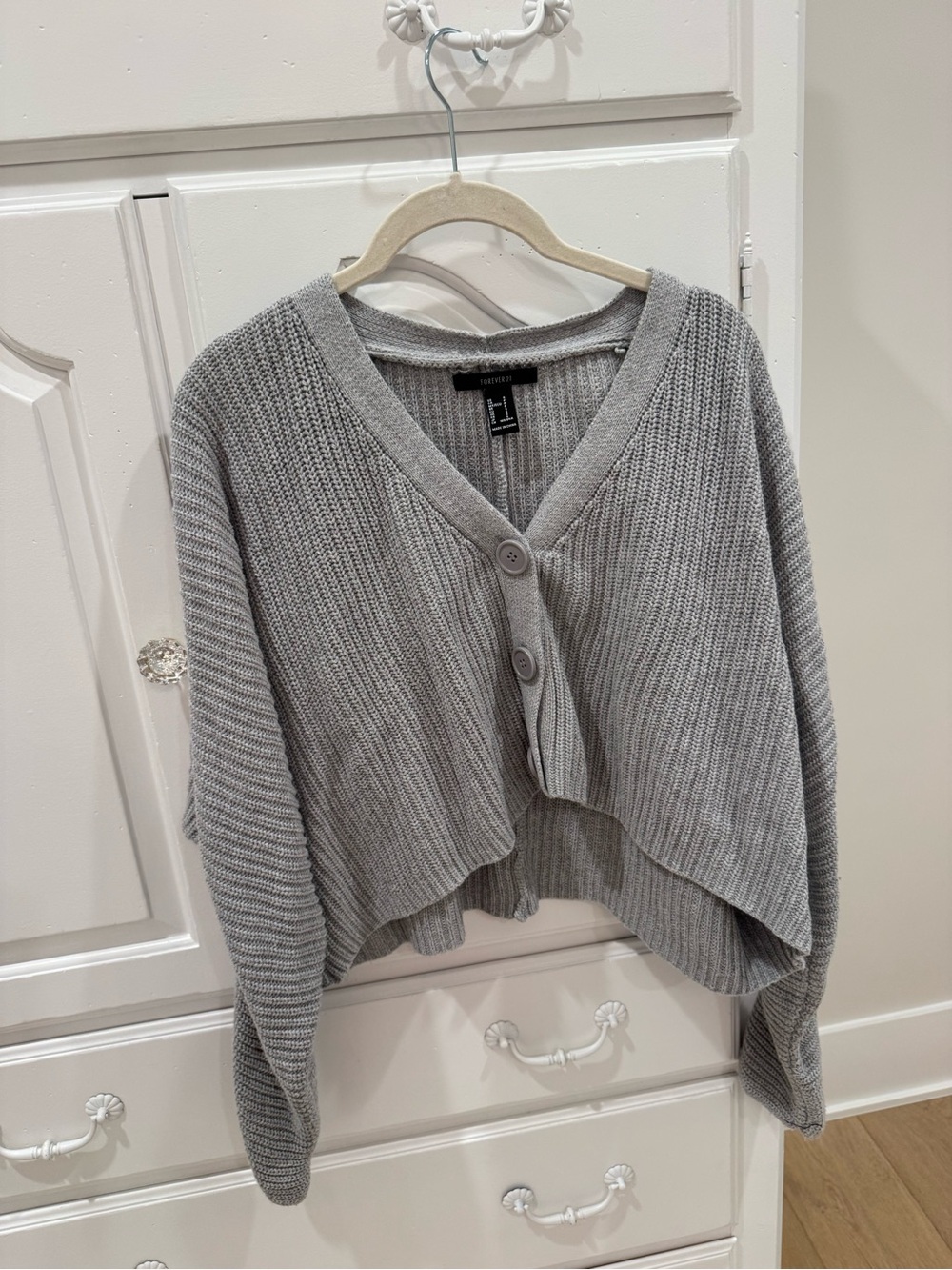 Light Gray Ribbed Button Sweater Cardigan